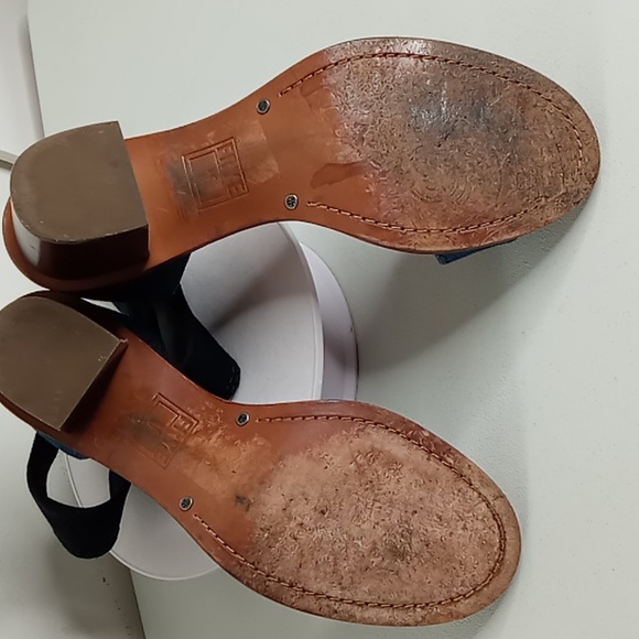 Frye - Denim and Blue Suede Stacked Heel Sandals - 10 - Picture 9 of 16